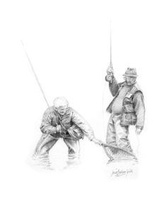 Two friends netting a fish Two friends netting a fish